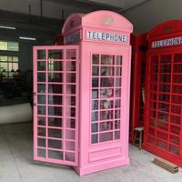 Cabine téléphonique londonienne en fer rouge thermolaqué pour extérieur, dimensions 900x900x2400mm, garantie 2 ans, décoration de centre commercial, marque Feattop