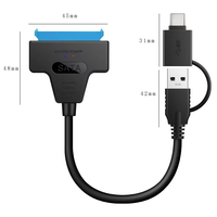 Câble USB 3.0 Type C à double tête vers SATA 22 broches pour disque dur externe SSD/HDD 2,5 pouces, adaptateur convertisseur SATA III 22 broches