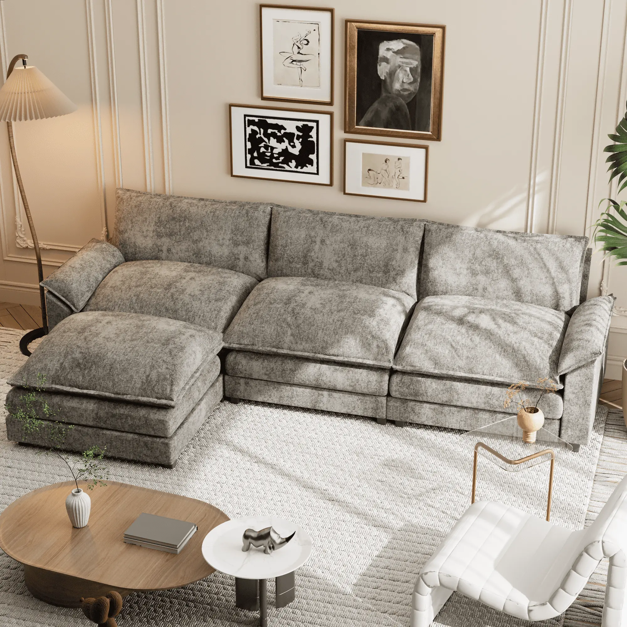 ATUNUS Modern Modular Home Grey Sectional U Shape Sofa Living High Quality American Style Room Lounge Furniture Luxury Sofa Set