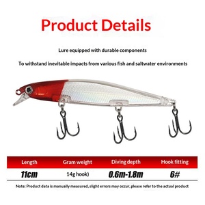 Leurre artificiel ABS rigide en gros, laser, 11cm/14g, leurre de pêche longue portée type Minnow, feuille holographique, 10 couleurs avec hameçons - Product Image 1