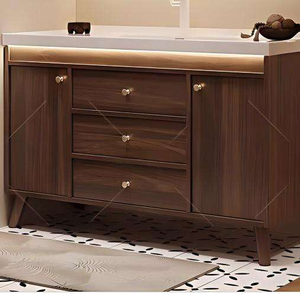 Mobile <span class=keywords><strong>Bagno</strong></span> Moderno in Noce con Lavabo Integrato in Ceramica, Mobile in MDF con Cassetti per Hotel e Appartamenti - Product Image 3