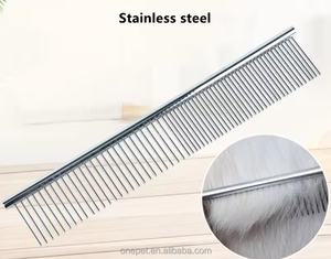 シルバー両面ペットヘアコームステンレス鋼猫犬ノミクリーニングリムーバーコームブラシペットグルーミングコーム - Product Image 2