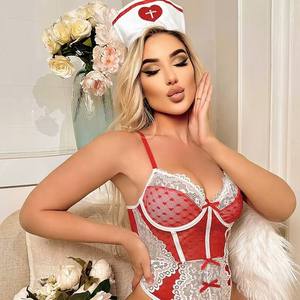 <span class=keywords><strong>Capodanno</strong></span> romantico francese a rete <span class=keywords><strong>Sexy</strong></span> rosso da infermiera uniforme natale donna ciondolo cappello in pizzo Lingerie calda - Product Image 6
