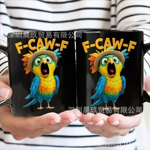 Mug en céramique F-Caw-F avec motif de perroquet de dessin animé, design par sublimation, cadeau, tasse à café - Product Image 1