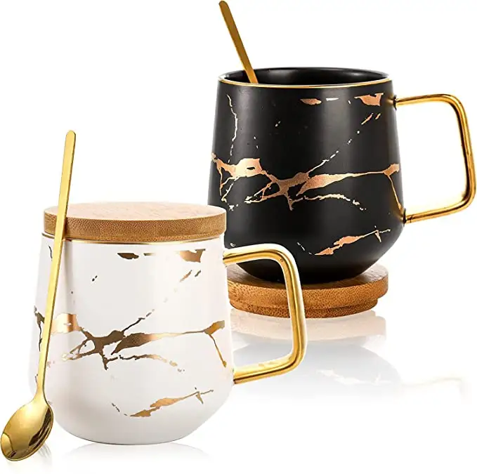 Hot selling Amazon Cup Mug Cafe Tea Cup Gift Set With Wood Lid &Spoon Ceramic mug Set Coffee mug