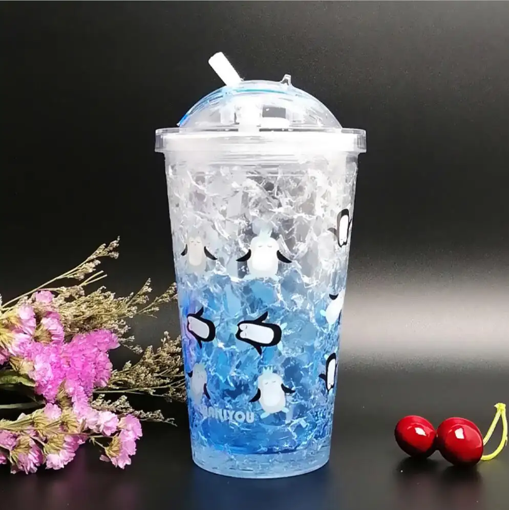 Dubbelwandige Acryl Plastic Tumbler Met Stro Gel Ijzige Vriezer Cups Ice Koud