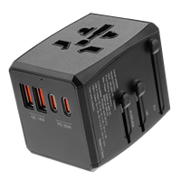 Adaptador de Viaje Internacional Universal para 160 Países, PD 20W+QC 18W, Corriente Nominal de 10A, Enchufe de 110-240V, ABS+PC