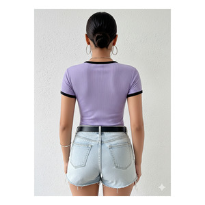 Body de Manga Corta con Cuello Redondo para Mujer, Ajuste Delgado, Lycra Estampada, Elástico, Corte Regular - Product Image 6