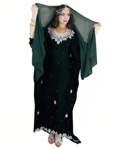 Wholesale Luxury 2-Piece <b>Set</b> <b>Modest</b> Simple Muslim Women Solid Beaded Velvet Floor-Length A-Line Kaftan Party Wedding Embellished - Product Image 1