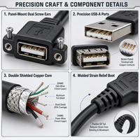 Kabel Ekstensi USB 2.0 Tipe-A Male Female Custom Panel Mount, Berisolasi PVC, Pengunci Sekrup, untuk Chassis Komputer Industri/Server/Dash