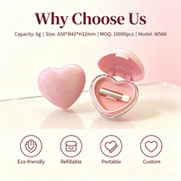 ISMAN Luxury 6g Pink Double Layer Heart Shape Blush Case Lip Mask Container With Brush Flip Top Plastic Wholesale Private Label