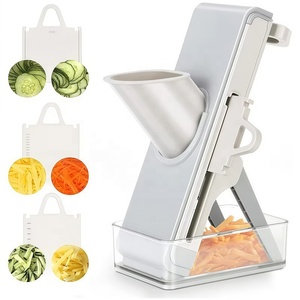 Ensemble de <span class=keywords><strong>mandoline</strong></span> de cuisine multifonctionnel et sécuritaire, hachoir à légumes manuel avec lames interchangeables et récipient de rangement - Product Image 1