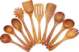 Offre Spéciale : Ensemble de 9 Ustensiles de Cuisine Antiadhésifs en Bois d'Acacia et Teck – Cuillères et Spatules de Haute Qualité – Stock Disponible - Product Image 5