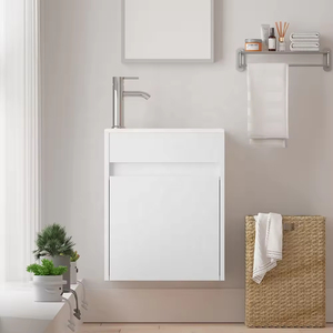 American Style Simple Mdf Modern Floating Vanity Set Unique Waterproof Finished Bathroom Cabinet Wash Basin Ceramic <strong>Sink</strong> - Product Image 1