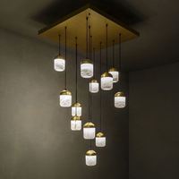 Lustre moderne de luxe pour escalier, en albâtre naturel, télécommandé, simple, suspendu, carré, plafonnier LED en fer