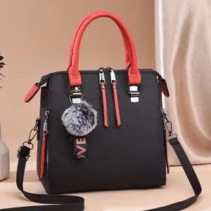 Women Large Capacity Solid Color PU Leather Shoulder Zipper Messenger Bags Vintage <b>Top</b>-handle Bag - Product Image 1