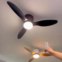 Ventilateur de plafond moderne en métal de 52 pouces avec moteur DC, lumière LED, 6 vitesses, télécommande silencieuse, double tension, CRI élevé 80, dimmable, 3 pales