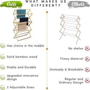 Étagère à linge en bois de <span class=keywords><strong>bambou</strong></span> étendoir à linge pliable robuste avec 2 niveaux pré-assemblés sèche-linge stable et peu encombrant - Product Image 4