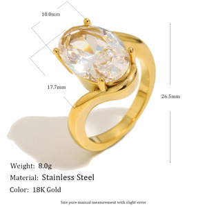 Stainless Steel 18K Gold Plated Mixed Shape Zircon <b>Ring</b> Bold Chunky <b>Statement</b> Finger <b>Ring</b> For Women Party Daily Trendy Jewelry - Product Image 5
