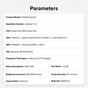 Mini projecteur portable, prend en charge la résolution 4K 1080P, projecteur portable WIFI6 5.2 Bluetooth Android 11, écran de 35 à 130 pouces, projecteur domestique - Product Image 6