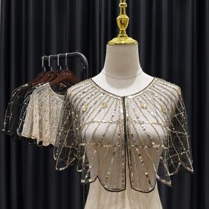 Elegante capa brillante para mujer, chal de hoja de lentejuelas con cuentas, cárdigan corto de malla transpirable, accesorios de vestido de tendencia de fiesta Imperio - Product Image 3