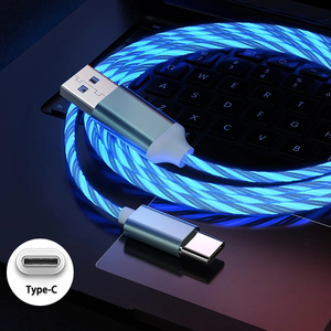Cavo di ricarica rapida <span class=keywords><strong>3</strong></span>-in-1 con luce LED a flusso luminoso, Type-<span class=keywords><strong>C</strong></span>/Micro USB, in TPE resistente con anima in rame puro per stampante, computer, scanner di codici a barre - Product Image 4