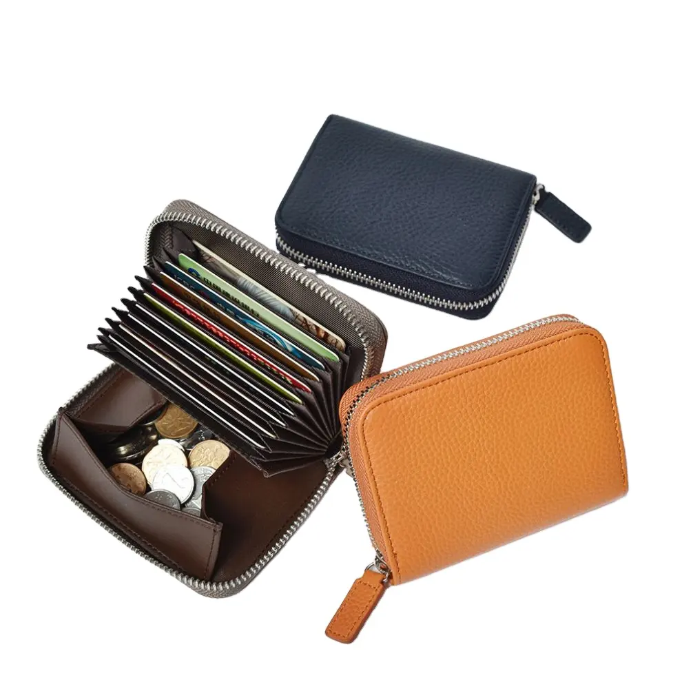 wallet genuine leather ins expanding card holder rfid anti-theft zipper change card holder large capacity card position purse