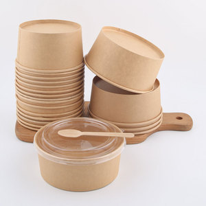 Dùng Một Lần Biodegrad Kraft Takeaway Hộp Container Súp Cup Bao Bì Bát Dùng Một Lần Với Nắp Nâu Cho Thực Phẩm Giấy Salad Bát - Product Image 1