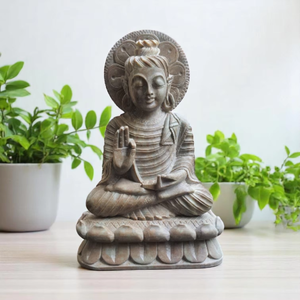 Estatua de Buda de mármol verde tallada a mano decoración religiosa de jardín al aire libre - Product Image 4