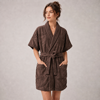 Peignoir court de luxe en coton éponge jacquard, col châle, style kimono, avec logo personnalisé, idéal pour la plage, les centres de spa et l'été