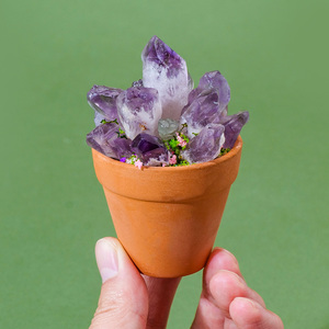 Planta en Maceta con Cristales Naturales al por Mayor, Decoración de Suculentas con Gemas de Amatista/Citrino/Cuarzo para el Hogar - Product Image 3
