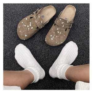 Birkenstocks Mules pour femmes en cuir de vachette daim sabots de liège plat d'été pour pantoufles rembourrage confortable <span class=keywords><strong>semelle</strong></span> <span class=keywords><strong>extérieure</strong></span> antidérapante faite - Product Image 1