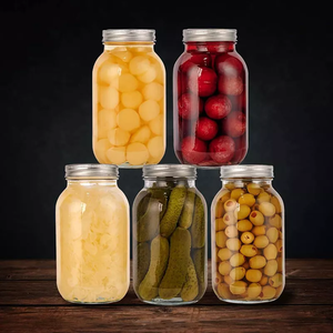 Jam Candy Pickling Canning Storage Cookie Glass <strong>Mason</strong> <strong>Jar</strong> <strong>32</strong> <strong>oz</strong> <strong>Wholesale</strong> Clear Round Wide Mouth With Metal Lid - Product Image 5