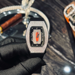 Montre de luxe pour <span class=keywords><strong>femme</strong></span> Hollow 0701, entièrement sertie de diamants, cadran rouge lèvres, montre de luxe avec fonction calendrier, montre pour <span class=keywords><strong>femme</strong></span> d'affaires - Product Image 1