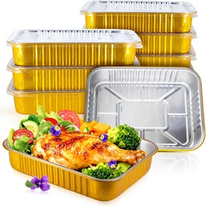 ALCHN Couvercles en plastique rectangulaires en aluminium doré, lot de 10, résistants au four, barquettes jetables pour préparation de repas, barbecue, fêtes, cuisine domestique - Product Image 1