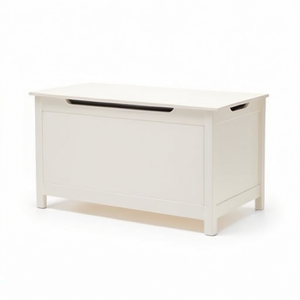 Scatola portaoggetti rettangolare bianca in legno per bambini dai 3 anni in su con coperchio a cerniera di sicurezza e organizer - Product Image 1