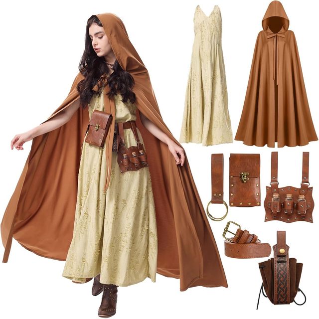 Stadget Women's Renaissance Costume Medieval Cloth Cloak Dress Potion Belt Fantasy Outfit Ren Faire Wasteland 14 Years ASIN