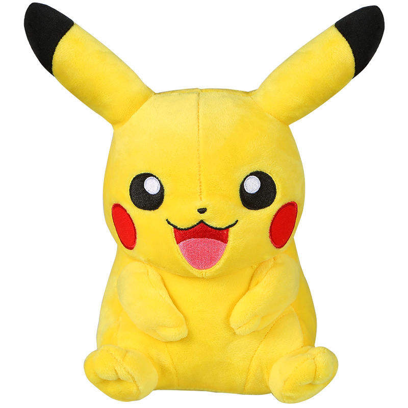 Pikachu en position assise, 20 cm, 27 cm avec les oreilles.
