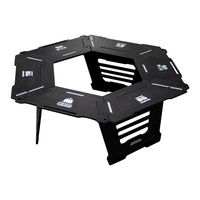 Muebles Multifuncionales para Acampar al Aire Libre, Mesa de Barbacoa Desmontable Plegable Hexagonal de Aleación de Aluminio y Madera, Juego Completo