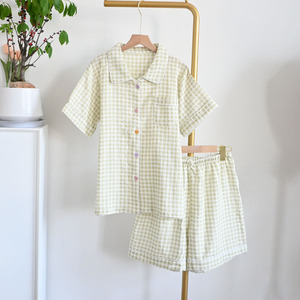 Setelan Piyama <span class=keywords><strong>Cardigan</strong></span> Pendek Wanita Bahan Katun Rajut Bubble Bernuansa Instagram Korea, Manis, Bernapas, ODM - Product Image 6