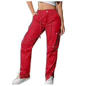 Haute qualité personnalisé élastique cordon taille jambe droite Streetwear fermeture éclair décoration femmes Cargo <span class=keywords><strong>pantalon</strong></span> - Product Image 2
