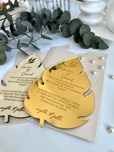 Invitation de mariage à feuilles tropicales Conception de feuilles de <span class=keywords><strong>palmier</strong></span> Monstera, thème botanique vert pour les mariages à destination de plage - Product Image 4