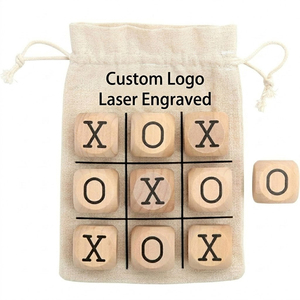 Juego de Ajedrez XO de Madera Grabado con Láser con Logotipo Personalizado OEM, Juego de Mesa Portátil para Viajes al Aire Libre, Tres en Raya con Bolsa de Tela Impresa - Product Image 1