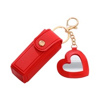 Porte-clés mignon en cuir pour rouge à lèvres liquide, étui à baume à lèvres avec miroir de maquillage, pochette à rouge à lèvres tendance, porte-clés pour rouge à lèvres