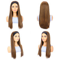 Perruque à bandeau sans colle, longue et droite, 22 pouces |   Perruque en cheveux synthétiques résistants à la chaleur, marron mélangé |   Prêt à expédier en gros pour femmes