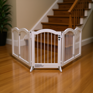Barrière pour animaux de compagnie autoportante en bois massif, 4 panneaux pliables, hauteur 27,6 pouces, avec pieds de support pour escaliers, utilisation intérieure - Product Image 2