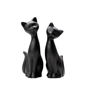 Artesanía de estilo nórdico moderno, estatua de pareja de gato esmerilado mate negro, decoración de escritorio de gatito de cerámica, muebles para el hogar, regalos de boda, decoración