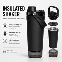 Bouteille shaker en acier inoxydable 500 ml, anti-fuite, avec filtre, large ouverture, pour la salle de sport, logo personnalisé, vente en gros, OEM, ODM