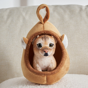 新款仿真动物幼崽小屋桌面装饰品老虎长颈鹿毛绒玩具宠物屋 - Product Image 5