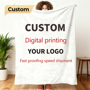Tùy Chỉnh 100% Polyester San Hô Flannel Chăn Mùa Đông Siêu Mềm Ấm Kỹ Thuật Số Logo <span class=keywords><strong>In</strong></span> Vua Kích Thước Lông Cừu Chăn Cho Nhà Máy Bay - Product Image 1